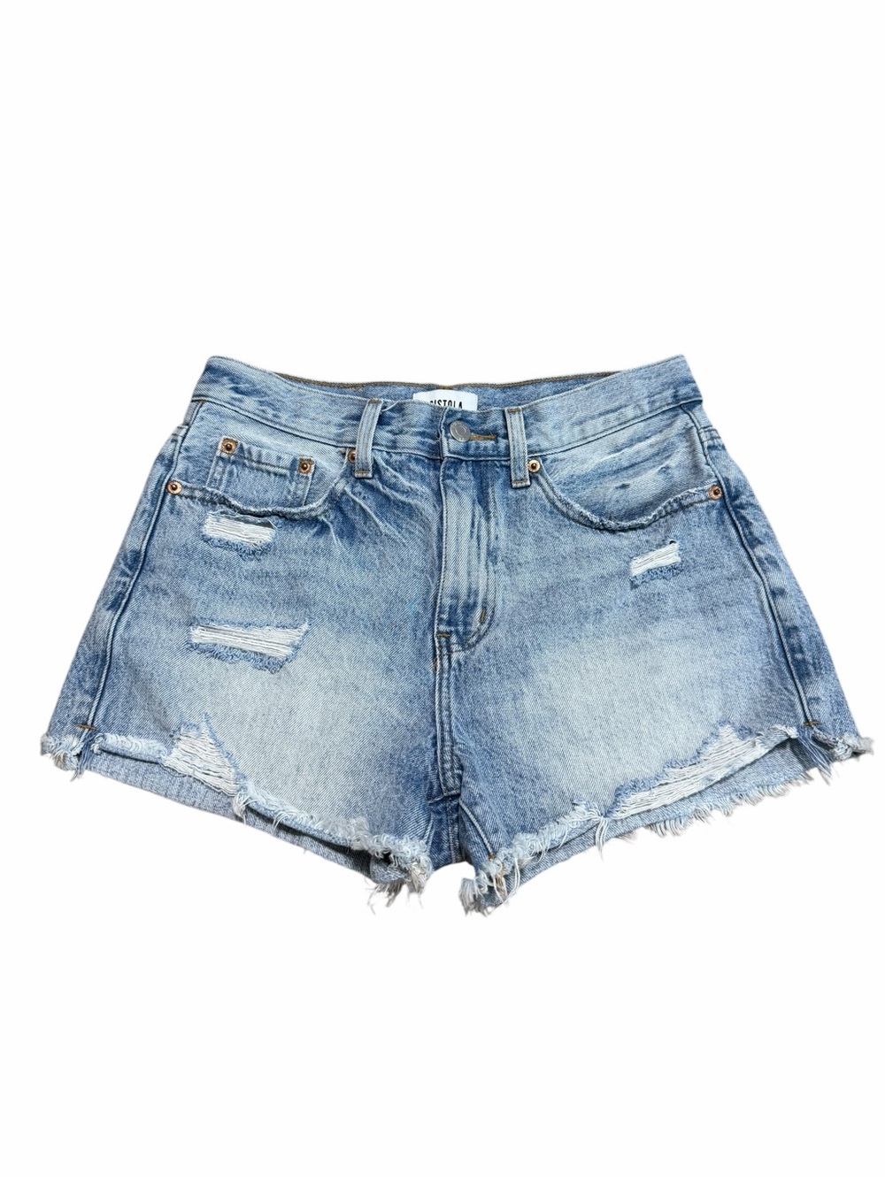 Pistola Women's High Rise Distressed Denim Cutoff Shorts Light Wash Size 26